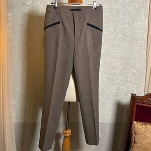 ZARA BASIC. Plaid tan and gray dress pants faux pockets Size M